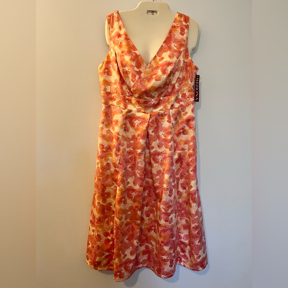 NWT Merona Target silky watercolor floral print pink orange sleeveless dress, 12